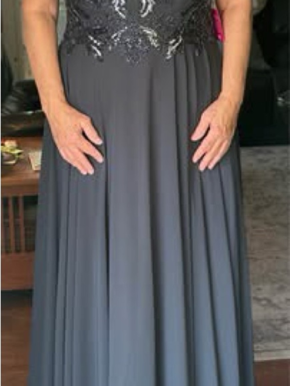Xscape Charcoal Gray Embellished Maxi Skirt